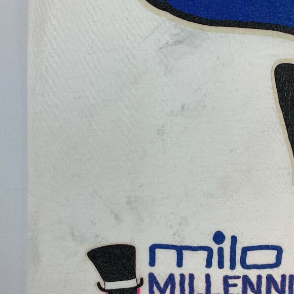 Vintage Milo Millennium Bug T Shirt Mens X-Large Tall 90s Glow In The Dark White - Picture 4 of 11